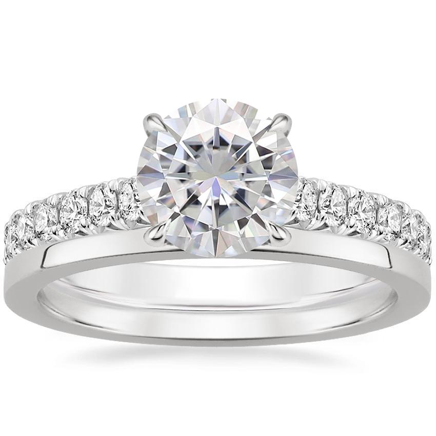 18KW Moissanite Sienna Diamond Ring (2/5 ct. tw.) with Petite Quattro Diamond Ring, top view