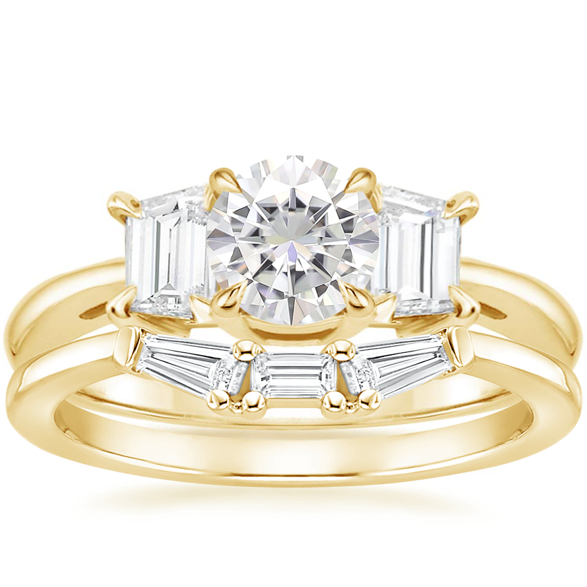 18K Yellow Gold Embrace Diamond Ring with Tapered Baguette Diamond Ring