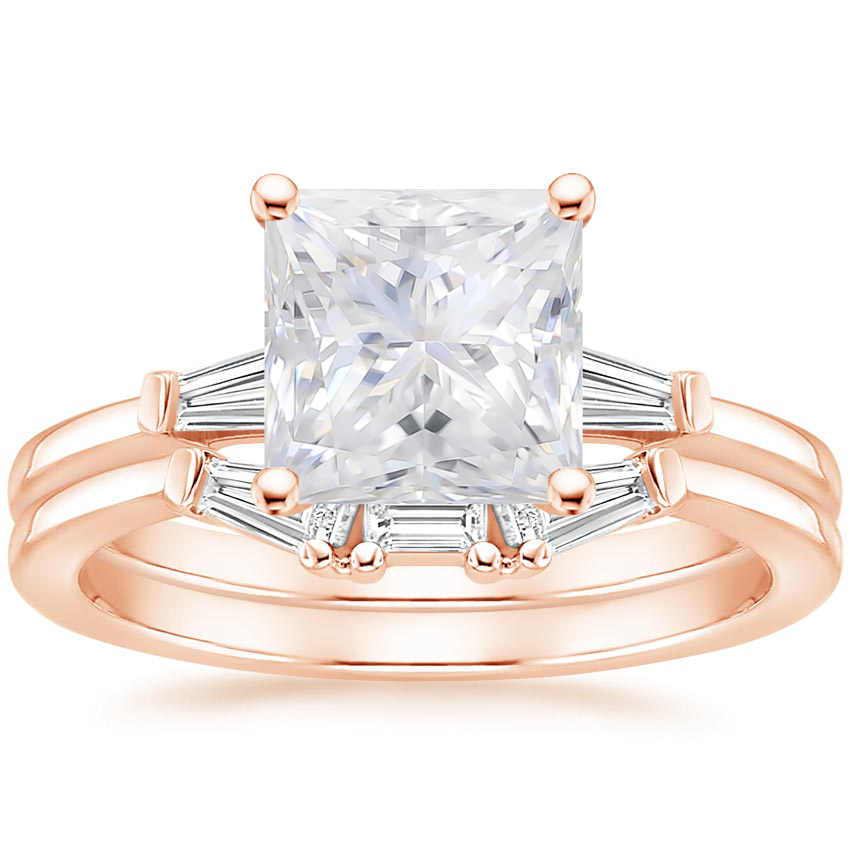 14KR Moissanite Tapered Baguette Diamond Bridal Set, top view