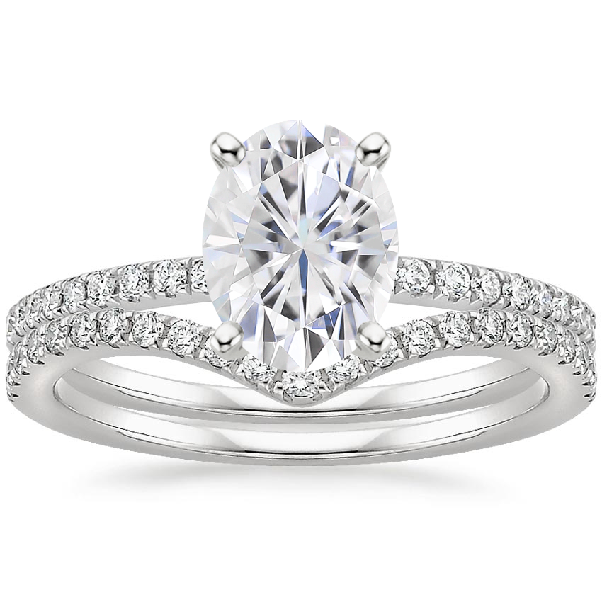 PT Moissanite Ballad Diamond Ring (1/8 ct. tw.) with Flair Diamond Ring (1/6 ct. tw.), top view