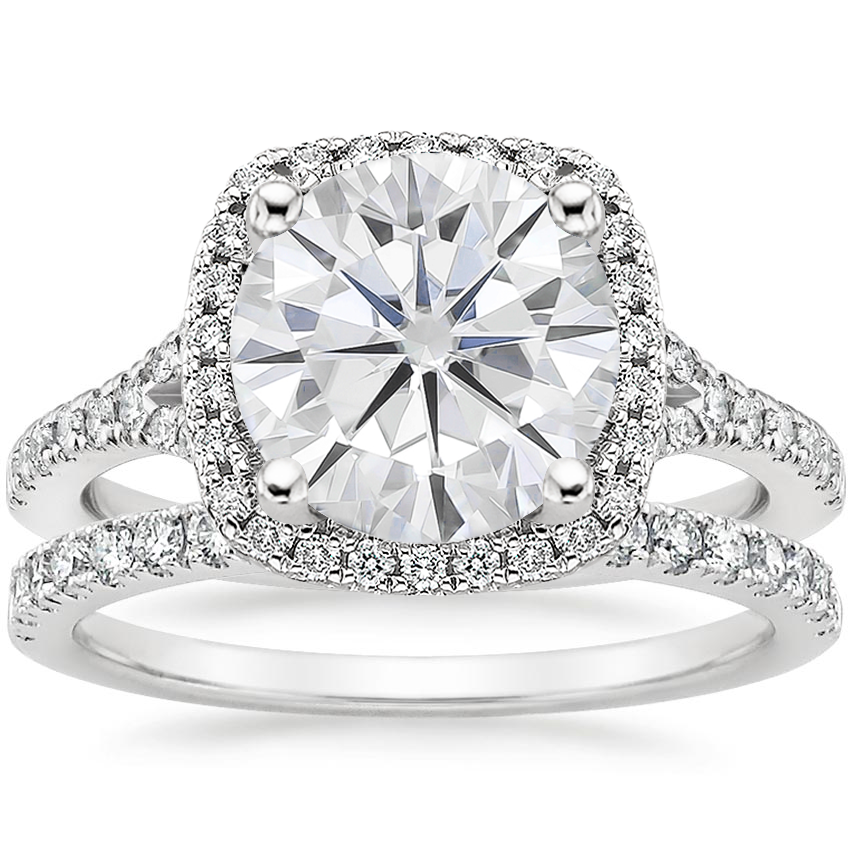 18KW Moissanite Joy Diamond Ring (1/3 ct. tw.) with Bliss Diamond Ring (1/5 ct. tw.), top view