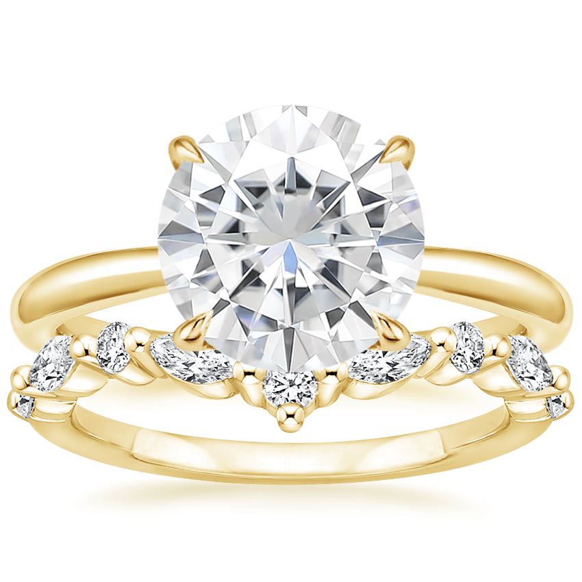 18KY Moissanite Freesia Ring with Curved Versailles Diamond Ring, top view