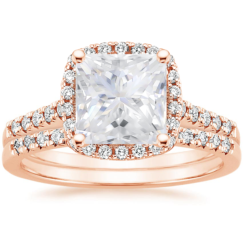 14KR Moissanite Odessa Diamond Ring (1/5 ct. tw.) with Sonora Diamond Ring (1/8 ct. tw.), top view