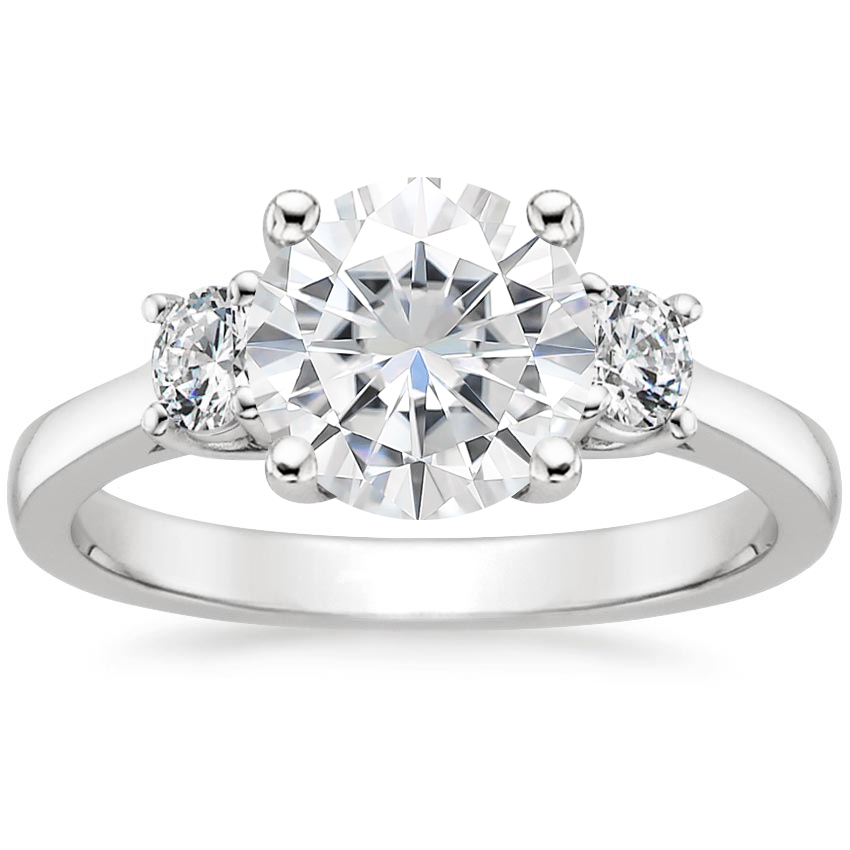 Moissanite Petite Three Stone Trellis Diamond Ring (1/3 ct. tw.) in 18K ...