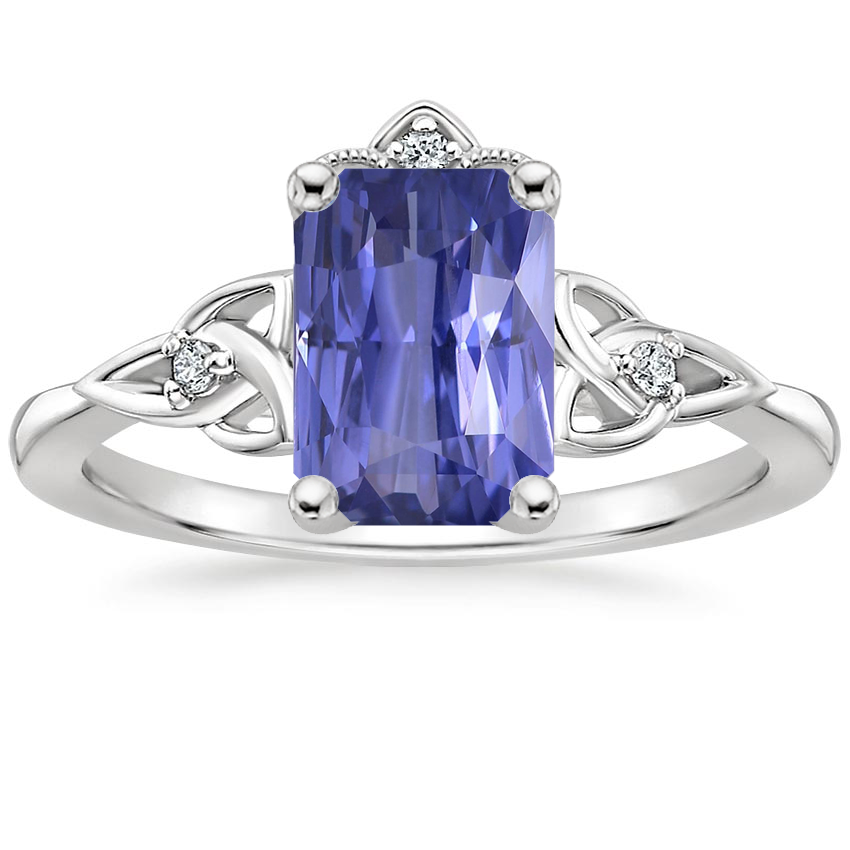 18K White Gold Celtic Crown Diamond Ring, large top view