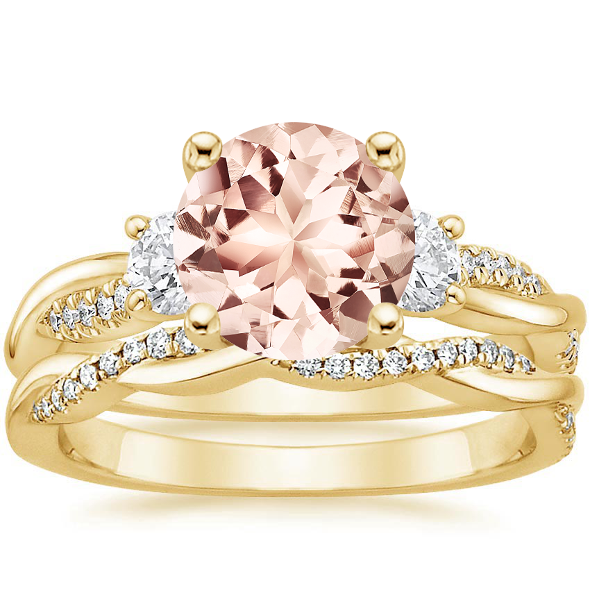 18KY Morganite Three Stone Petite Twisted Vine Diamond Bridal Set (1/2 ct. tw.), top view