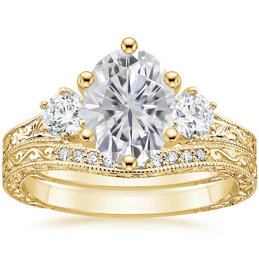 18KY Moissanite Three Stone Hudson Bridal Set (1/3 ct. tw.), top view