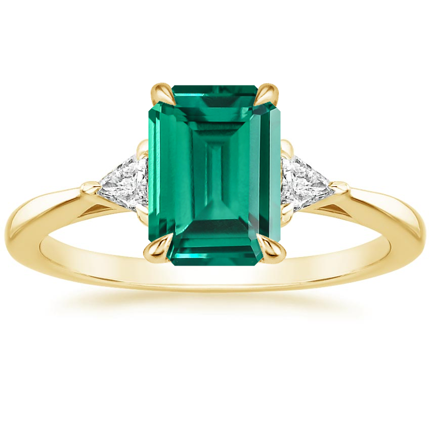 14K Yellow Gold Trillion Cut Three Stone Diamond Ring, large top view