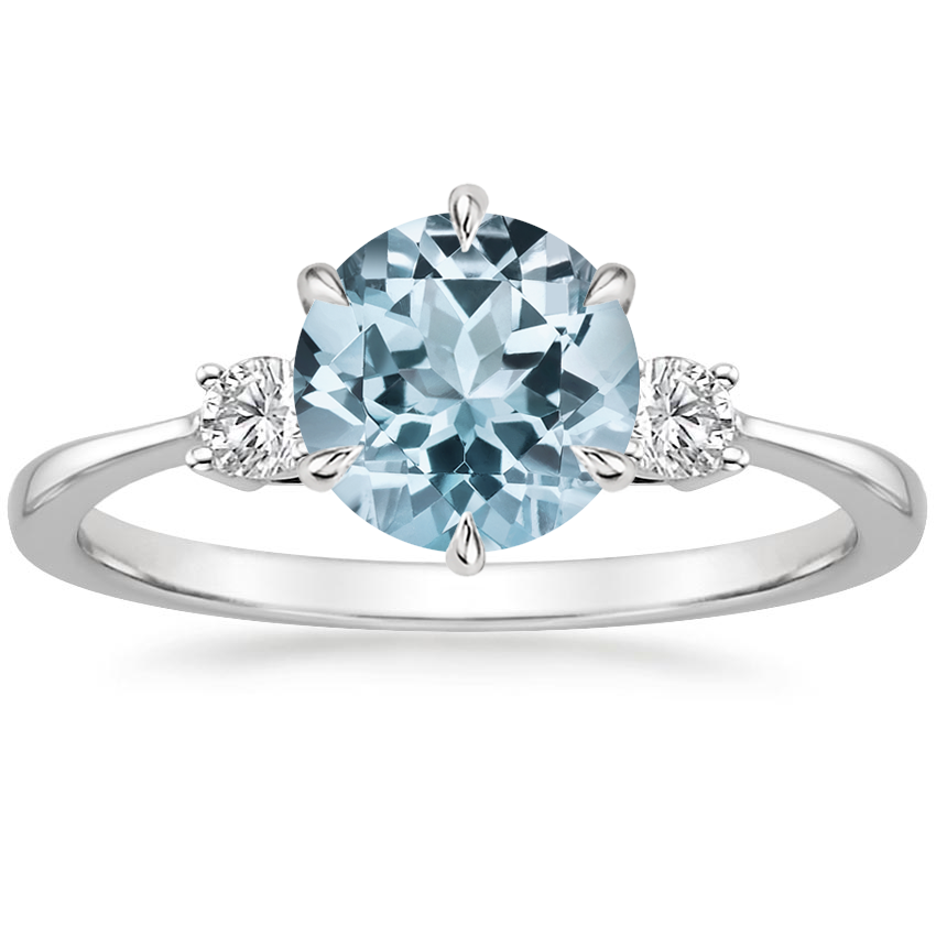 Aquamarine Six Prong Selene Diamond Ring (1/10 ct. tw.) in Platinum