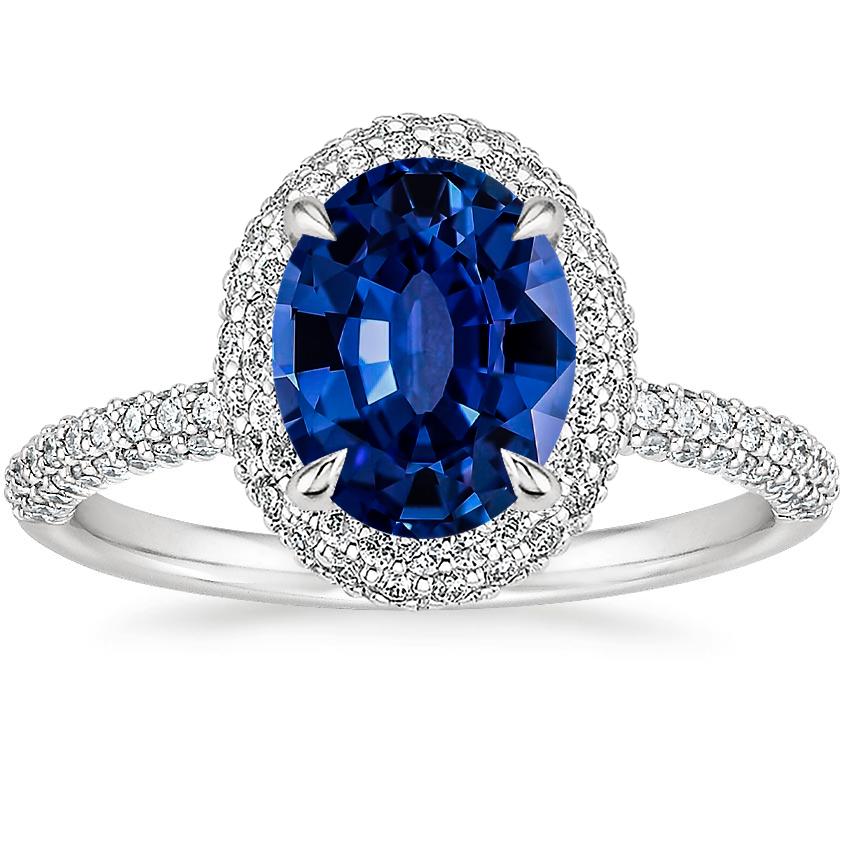 Lab Created Sapphire Valencia Halo Diamond Ring (1/2 ct. tw.) in 18K ...