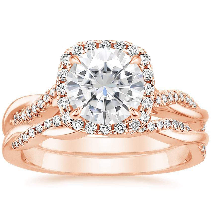 14KR Moissanite Petite Twisted Vine Halo Diamond Bridal Set (1/3 ct. tw.), top view