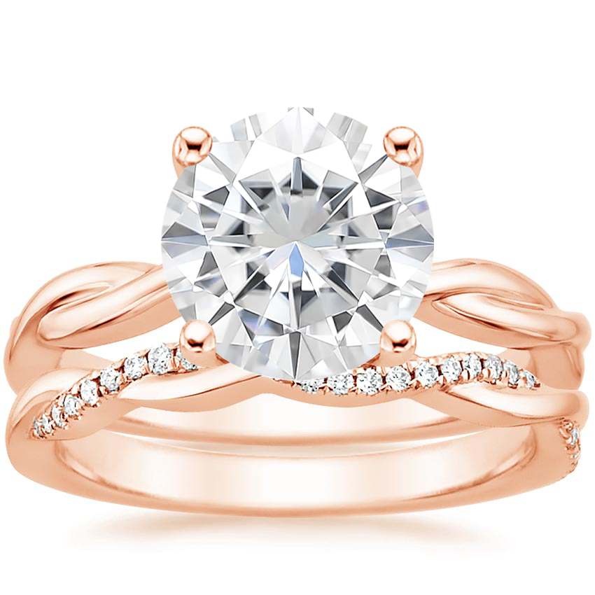 14KR Moissanite Twisted Vine Ring with Petite Twisted Vine Diamond Ring (1/8 ct. tw.), top view
