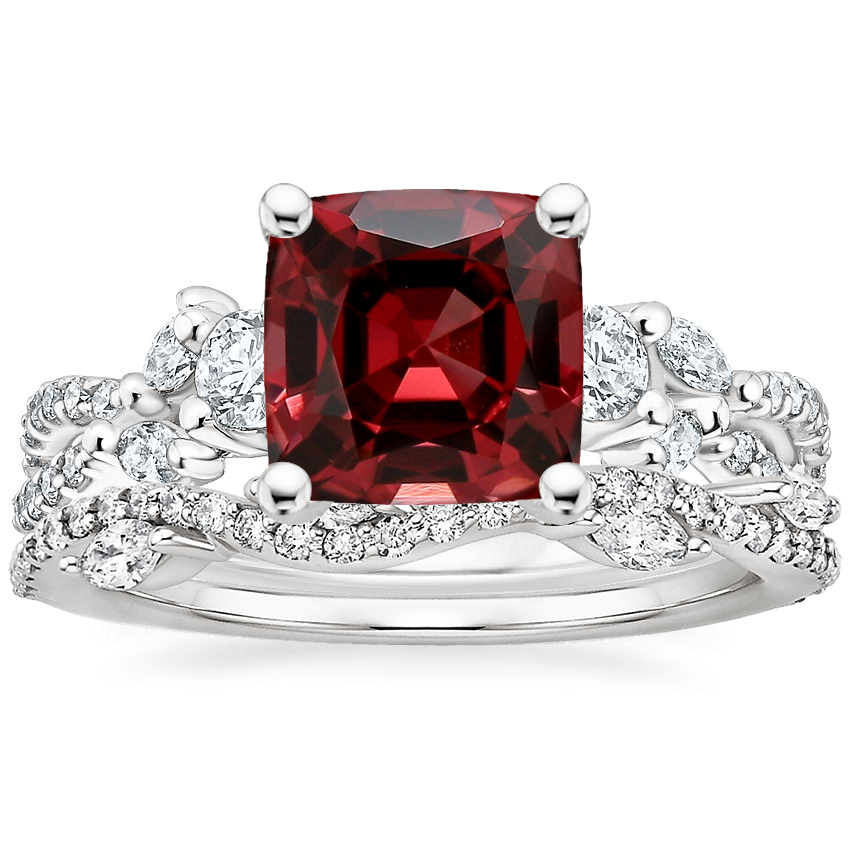 Platinum Three Stone Luxe Willow Diamond Ring with Luxe Winding Willow Diamond Ring