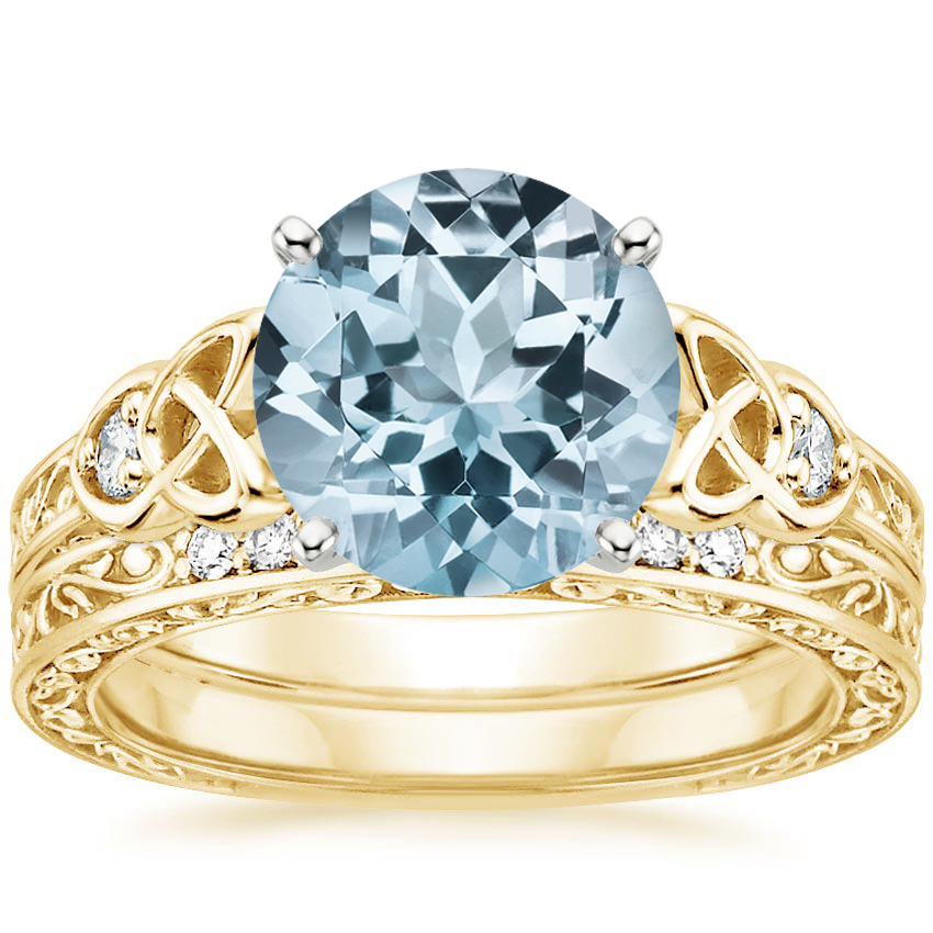 18KY Aquamarine Aberdeen Diamond Bridal Set, top view