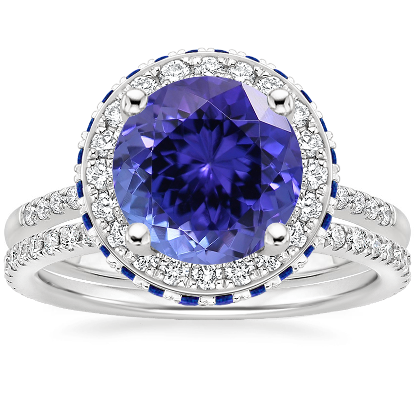 18K White Gold Audra Diamond Ring with Sapphire Accents (1/4 ct. tw.) with Luxe Ballad Diamond Ring (1/4 ct. tw.)