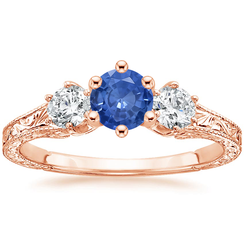 14K Rose Gold Hudson Engraved Three Stone Diamond Ring (1/3 ct. tw.), large top view