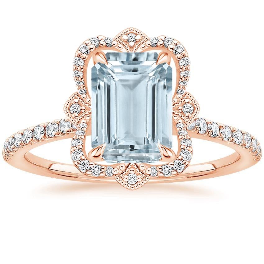 Aquamarine Reina Diamond Ring in 14K Rose Gold