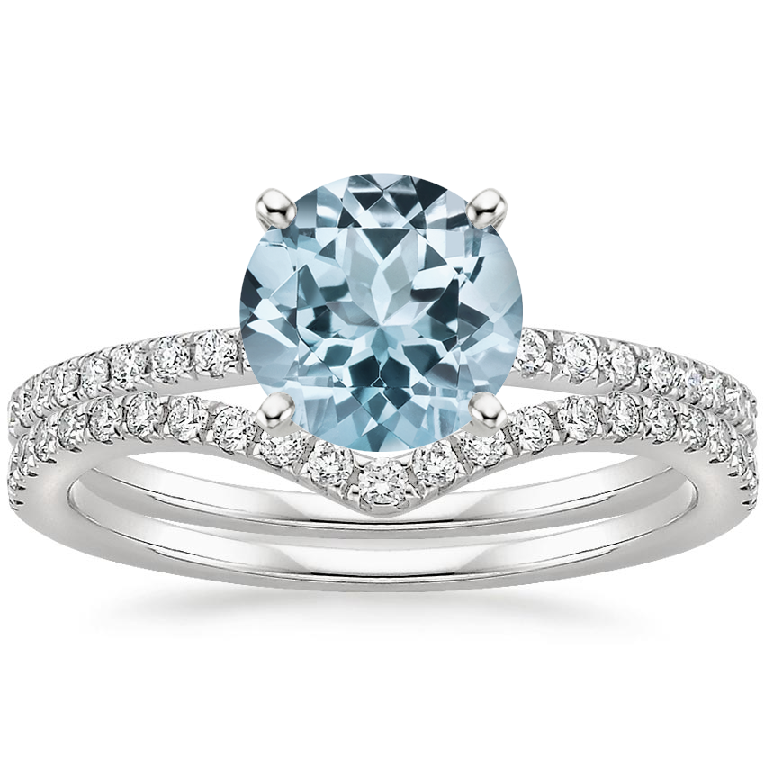 18KW Aquamarine Ballad Diamond Ring (1/8 ct. tw.) with Flair Diamond Ring (1/6 ct. tw.), top view
