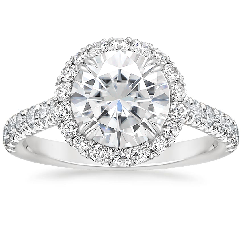Moissanite Sienna Halo Diamond Ring in 18K White Gold