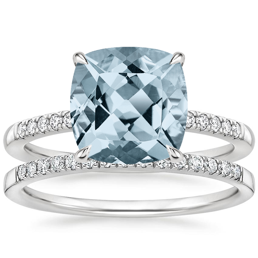 18KW Aquamarine Petite Viviana Diamond Bridal Set (1/4 ct. tw.), top view