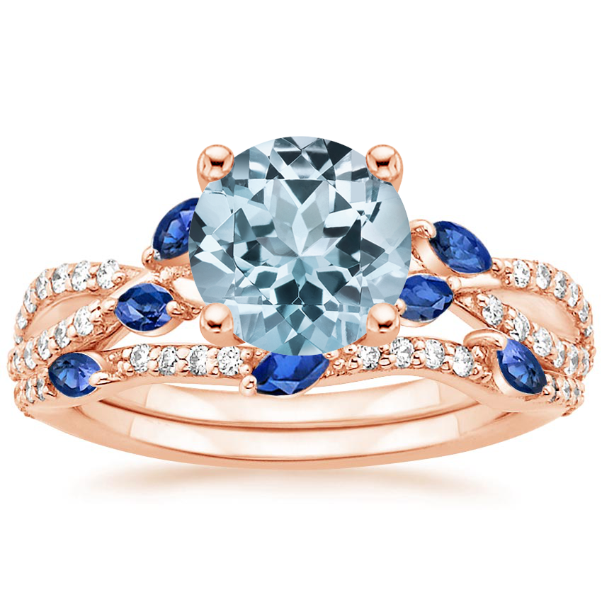 14KR Aquamarine Luxe Willow Sapphire and Diamond Bridal Set (1/4 ct. tw.), top view
