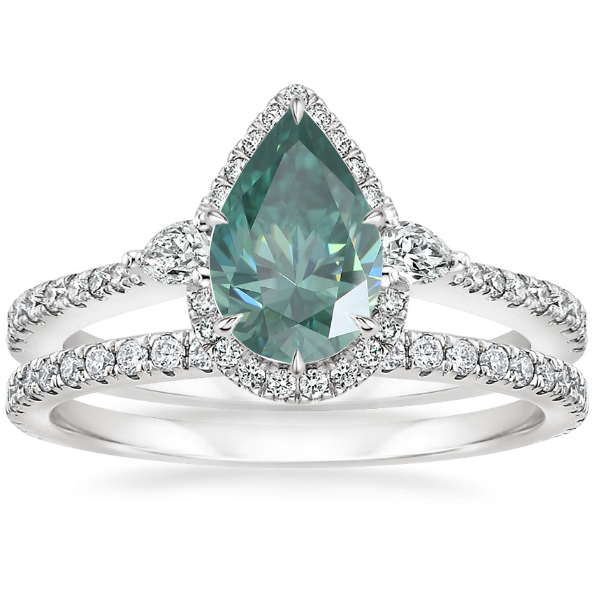 Platinum Luxe Aria Halo Diamond Ring (1/4 ct. tw.) with Luxe Sia Diamond Open Ring (1/5 ct. tw.)