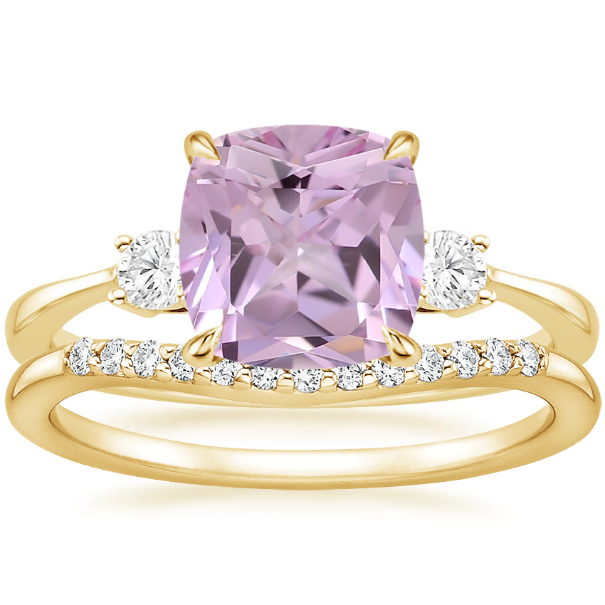 18K Yellow Gold Selene Diamond Ring with Petite Curved Diamond Ring