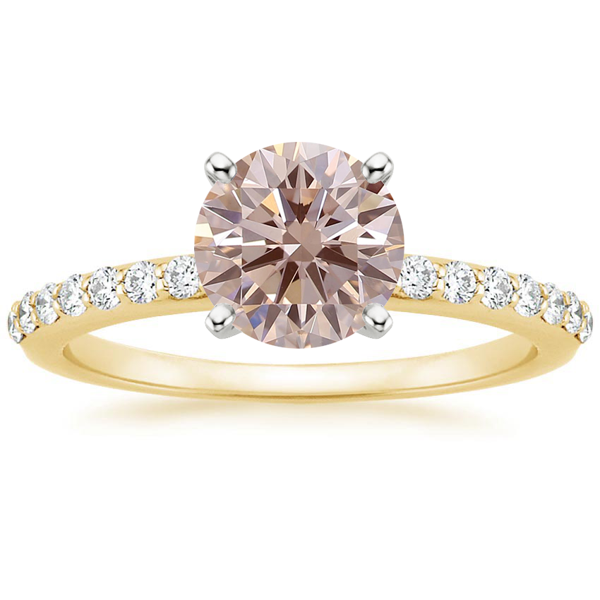 18K Yellow Gold Petite Shared Prong Half Coverage Diamond Ring, large top view