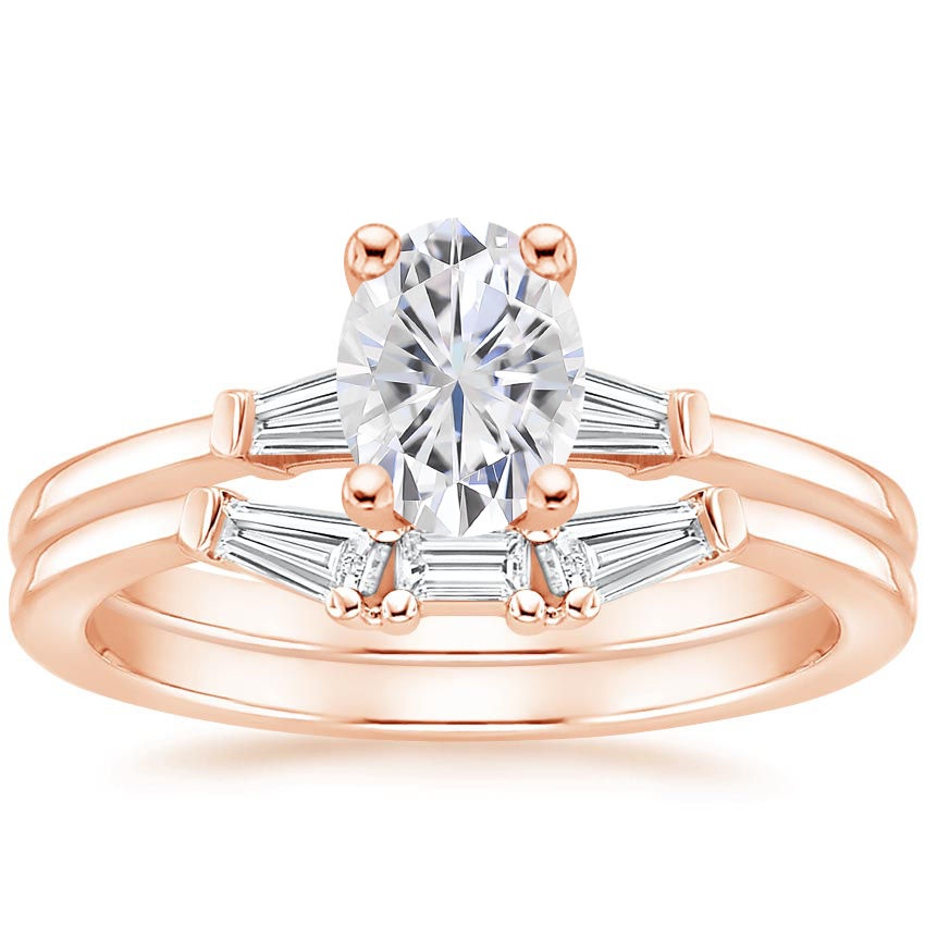 14KR Moissanite Tapered Baguette Diamond Bridal Set, top view