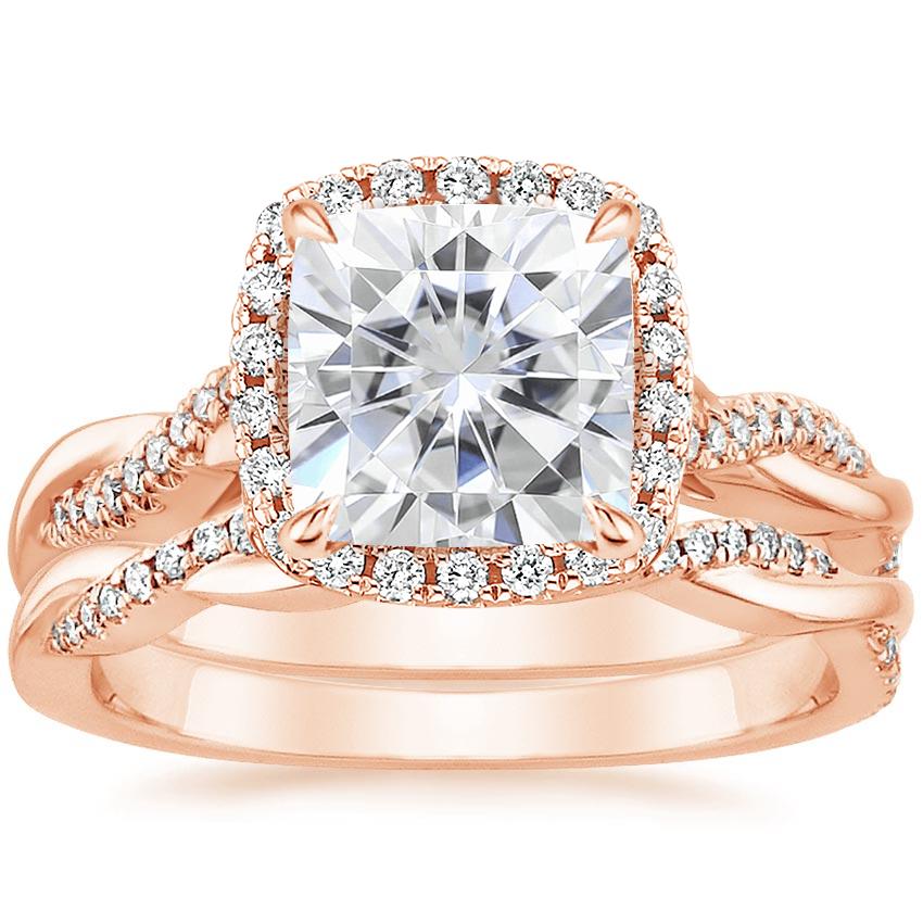 14KR Moissanite Petite Twisted Vine Halo Diamond Bridal Set (1/3 ct. tw.), top view