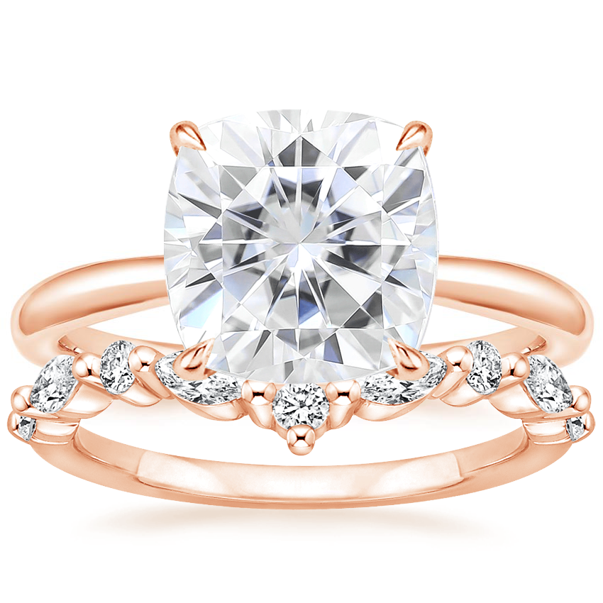 14KR Moissanite Freesia Ring with Curved Versailles Diamond Ring, top view