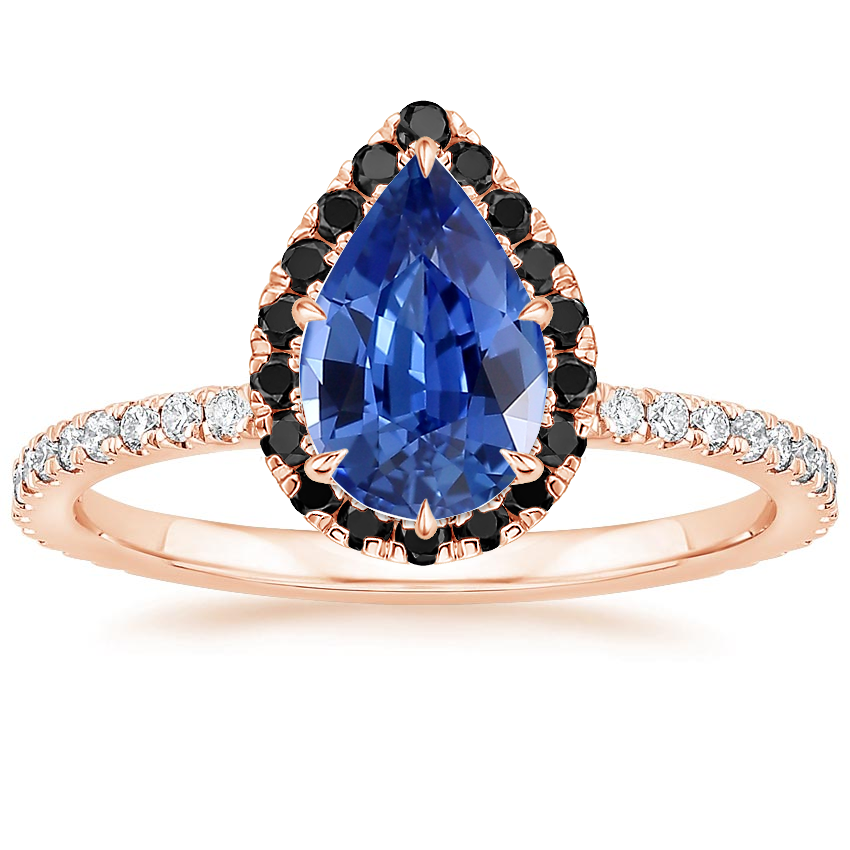 14K Rose Gold Waverly Halo Diamond Ring with Black Diamond Accents, large top view