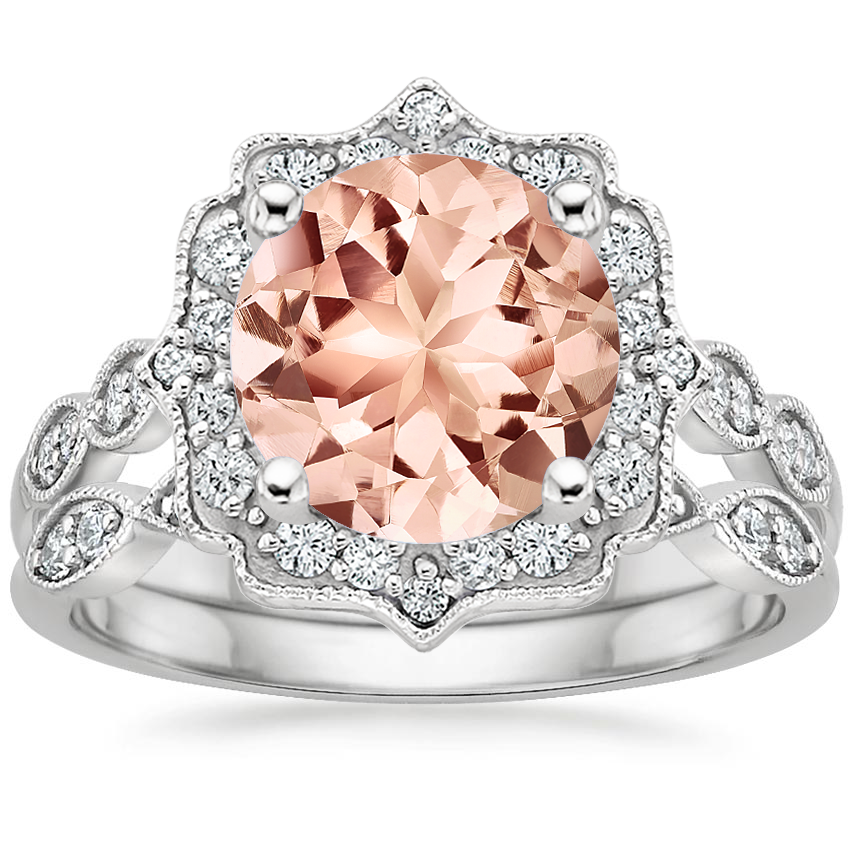 18KW Morganite Cadenza Halo Diamond Bridal Set (1/4 ct. tw.), top view