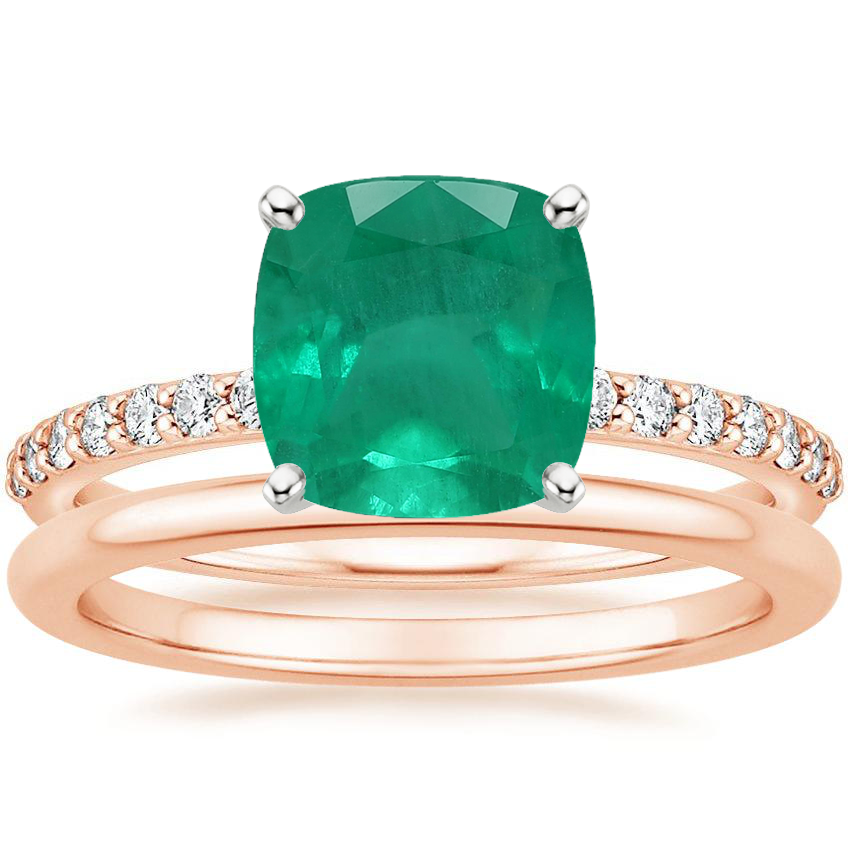 14K Rose Gold Petite Shared Prong Diamond Ring (1/4 ct. tw.) with Petite Comfort Fit Wedding Ring