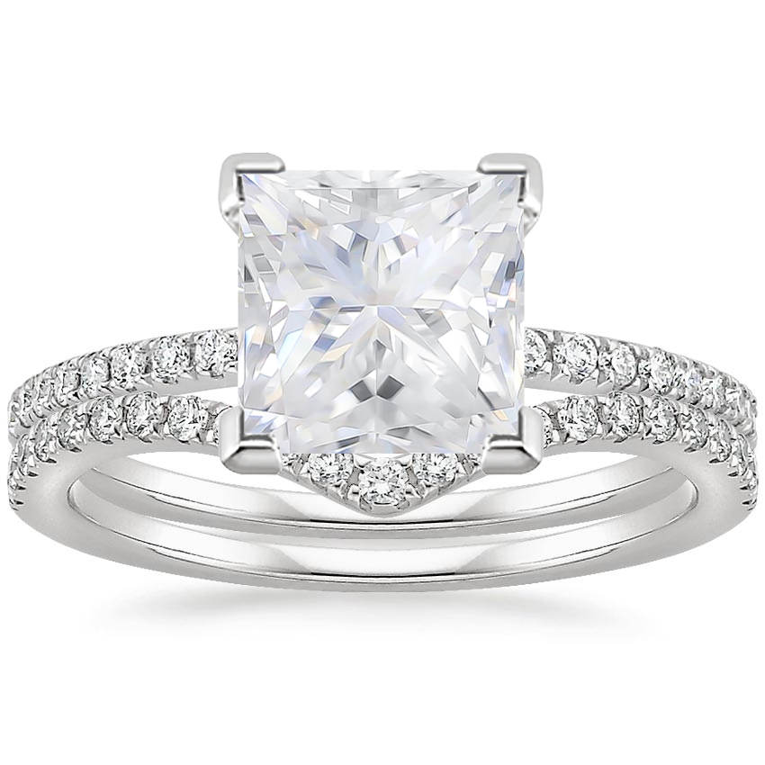 18KW Moissanite Ballad Diamond Ring (1/8 ct. tw.) with Flair Diamond Ring (1/6 ct. tw.), top view
