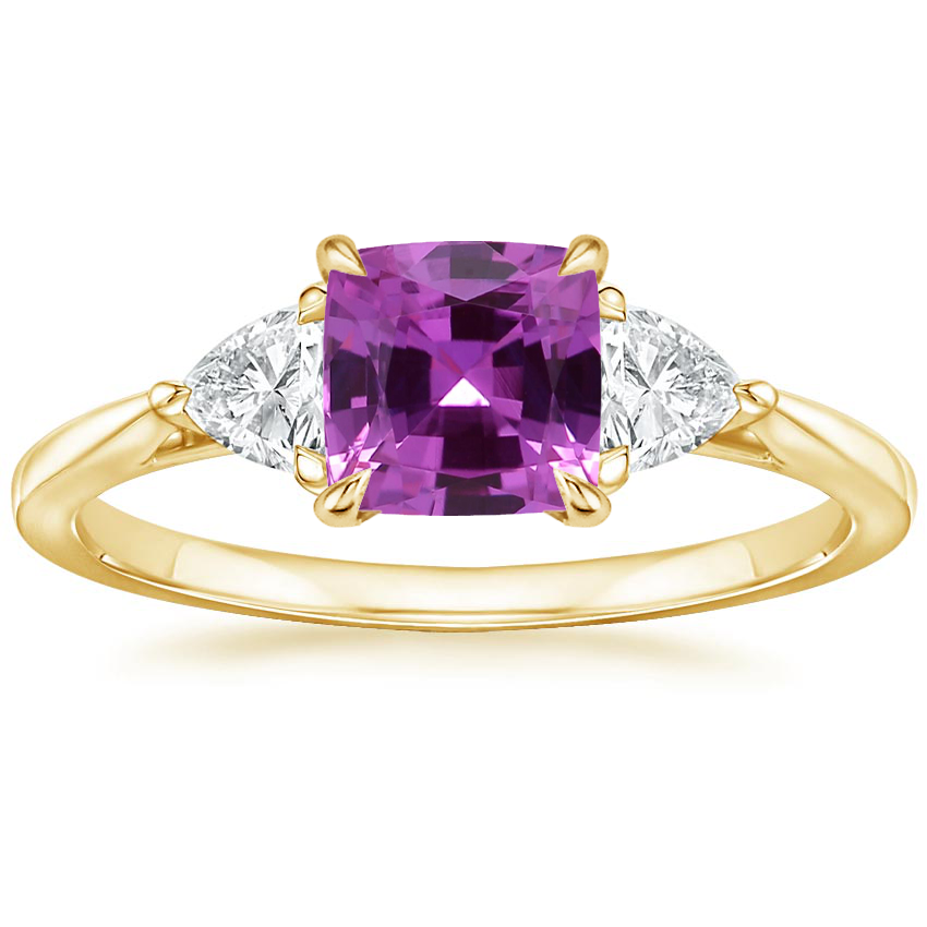 18K Yellow Gold Luxe Trillion Cut Three Stone Diamond Ring, large top view