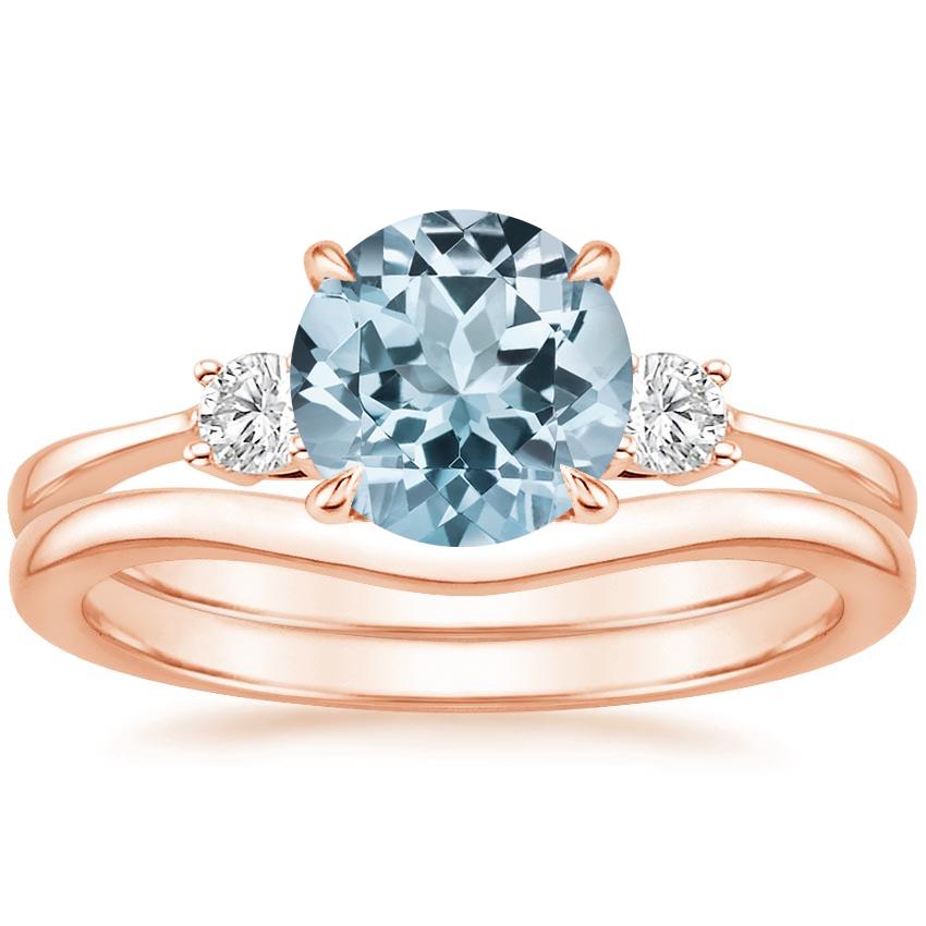 14KR Aquamarine Selene Diamond Ring (1/10 ct. tw.) with Petite Curved Wedding Ring, top view