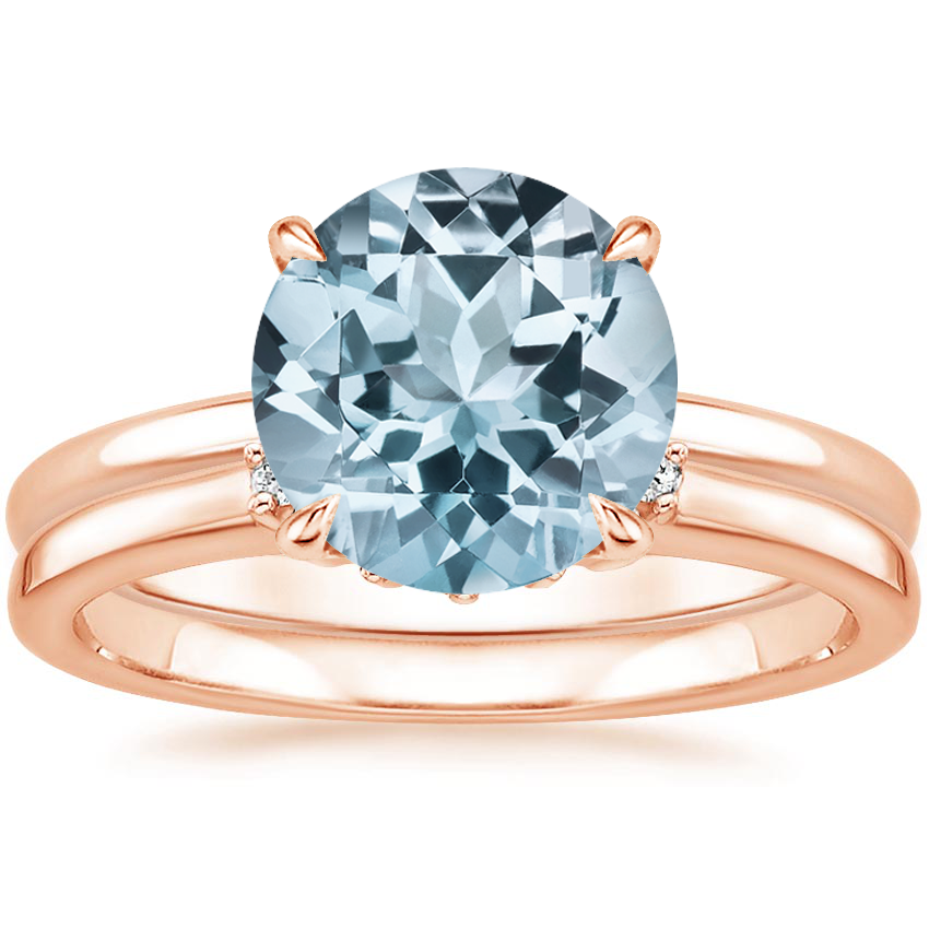 14KR Aquamarine Elodie Ring with Crescent Diamond Ring, top view