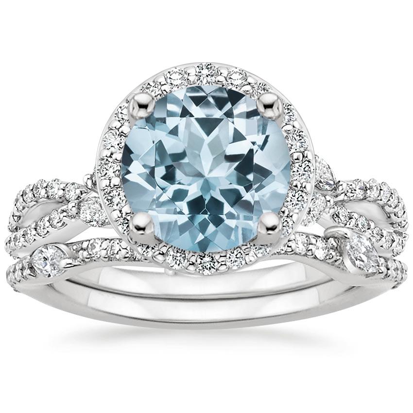 18KW Aquamarine Luxe Willow Halo Diamond Bridal Set (5/8 ct. tw.), top view