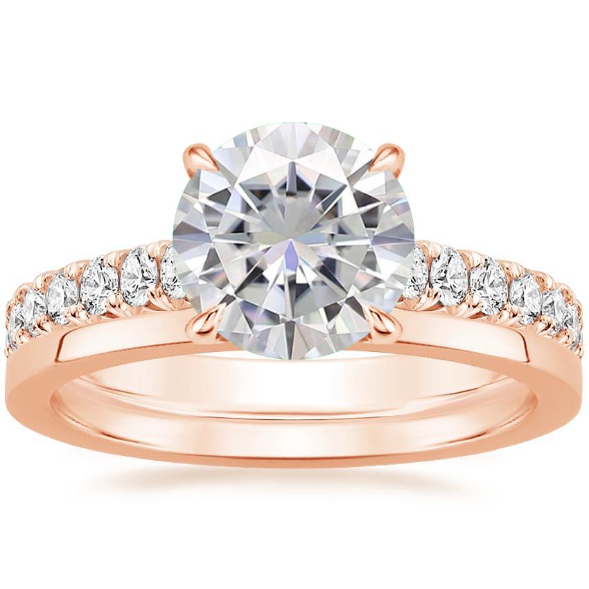 14KR Moissanite Sienna Diamond Ring (2/5 ct. tw.) with Petite Quattro Diamond Ring, top view