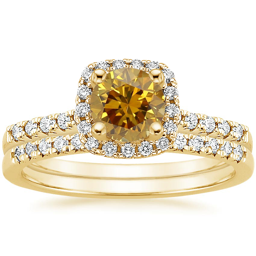 18K Yellow Gold Odessa Diamond Ring (1/5 ct. tw.) with Sonora Diamond Ring (1/8 ct. tw.)
