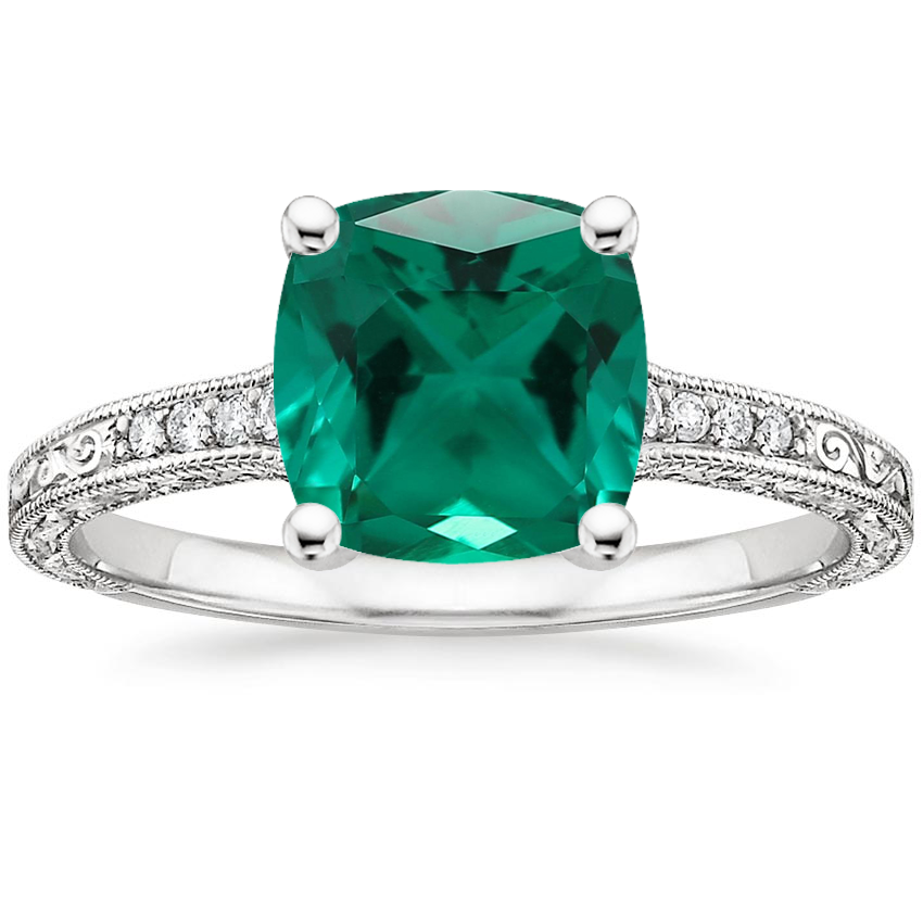18K White Gold Hudson Engraved Diamond Ring, large top view