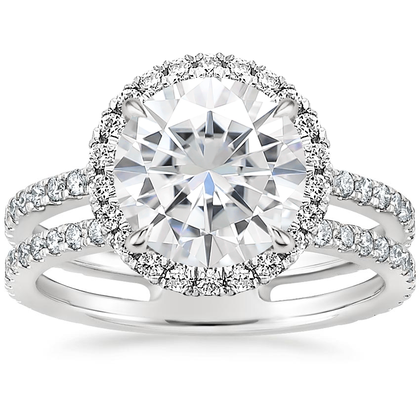 Moissanite Linnia Halo Diamond Ring (2/3 ct. tw.) in 18K White Gold