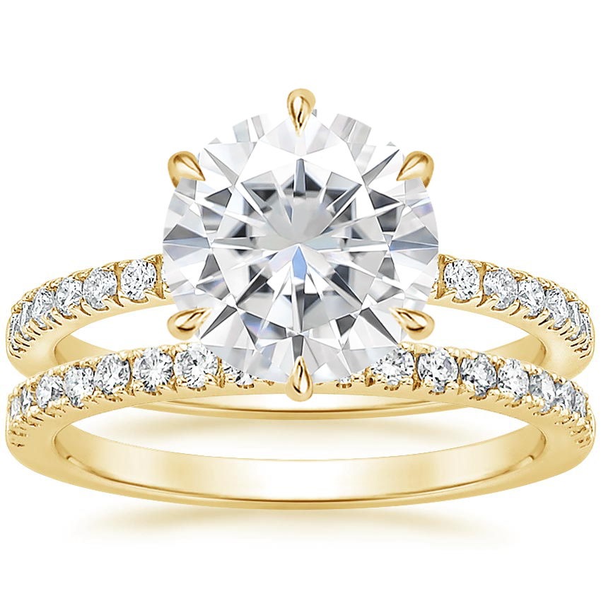 18KY Moissanite Bliss Diamond Ring (1/6 ct. tw.) with Bliss Diamond Ring (1/5 ct. tw.), top view