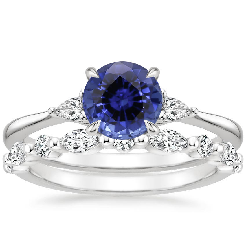 18KW Sapphire Aria Diamond Ring (1/10 ct. tw.) with Versailles Diamond Ring (3/8 ct. tw.), top view