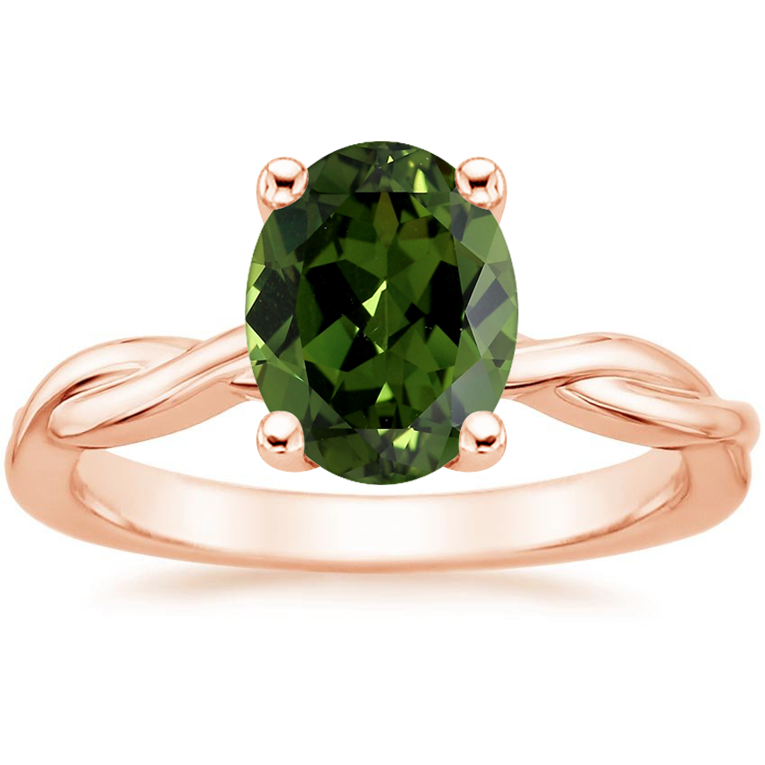 14K Rose Gold Twisted Vine Solitaire Ring, large top view