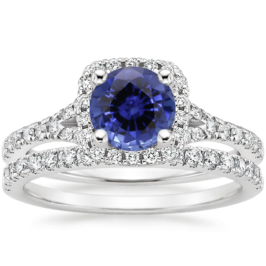 18KW Sapphire Joy Diamond Ring (1/3 ct. tw.) with Bliss Diamond Ring (1/5 ct. tw.), top view