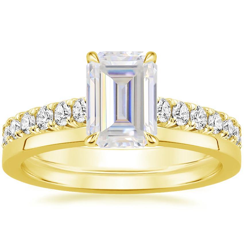 18KY Moissanite Sienna Diamond Ring (2/5 ct. tw.) with Petite Quattro Diamond Ring, top view