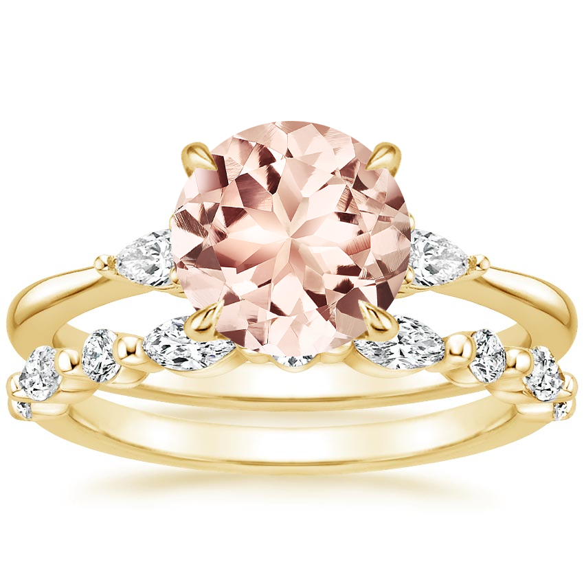 18KY Morganite Aria Diamond Ring (1/10 ct. tw.) with Versailles Diamond Ring (3/8 ct. tw.), top view