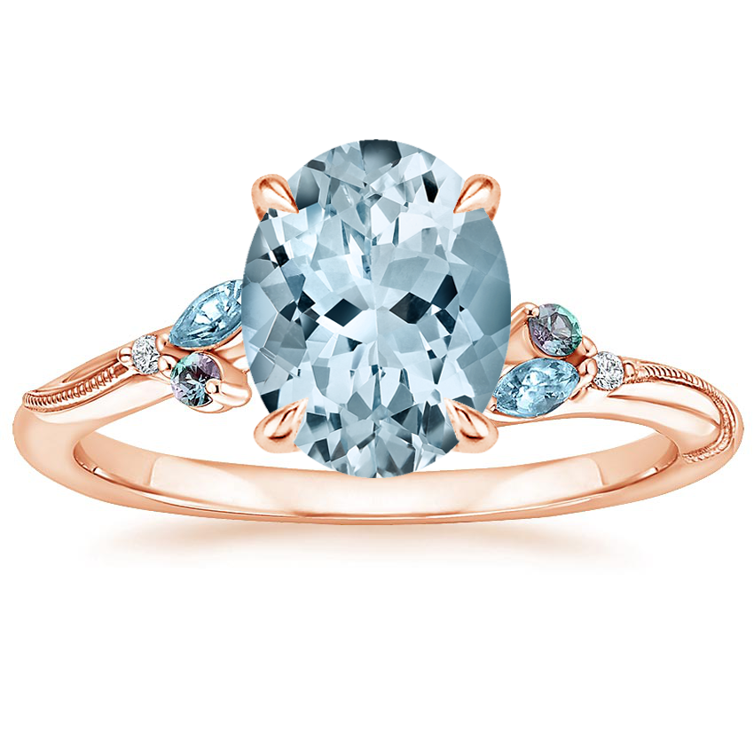 14K Rose Gold Camellia Indigo Milgrain Ring, large top view